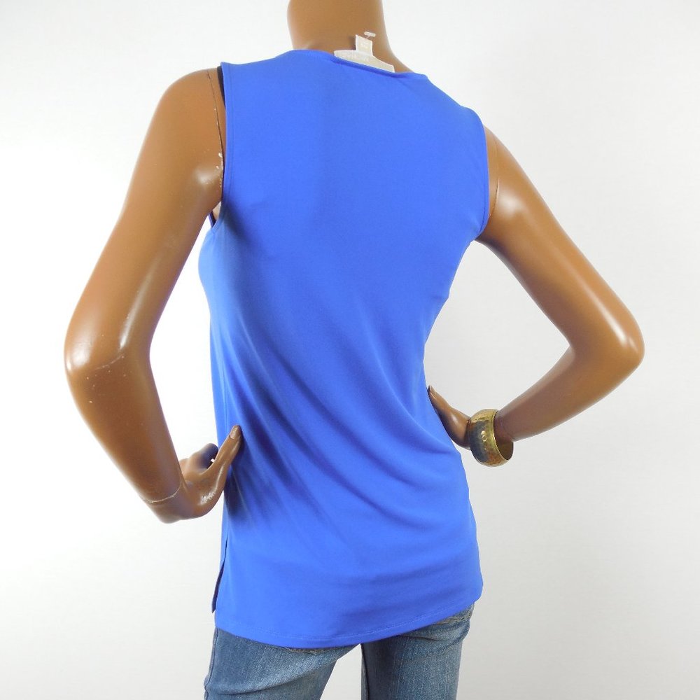 MICHAEL KORS Top S Petite Blue Sleeveless Shirt - Picture 7 of 10